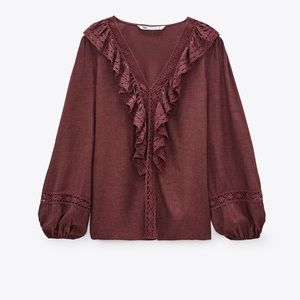 Zara ruffled lace insert blouse NWT size Small
